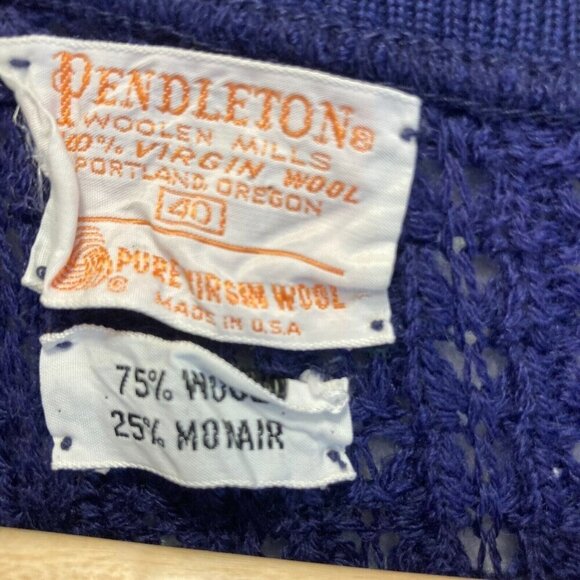 Vintage 1960's Pendleton Open Knit Vest Womens 40 (Large) Blue Crochet 60s RARE - Picture 3 of 11